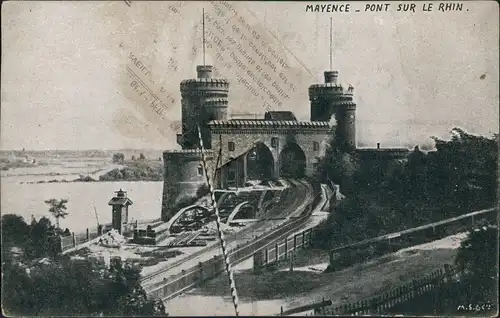 Ansichtskarte Mainz Rheinbrücke - Straßenbrücke - Im Bau 1912