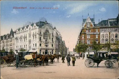 Ansichtskarte Düsseldorf Bismarckstrasse Bahnhofs-Hotel 1913