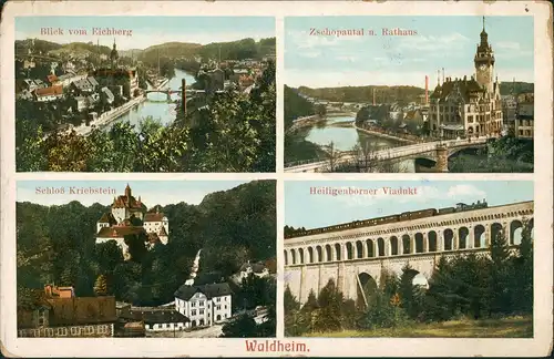 Ansichtskarte Waldheim (Sachsen) Kriebstein, Viadukt, Rathaus, Eichberg 1911