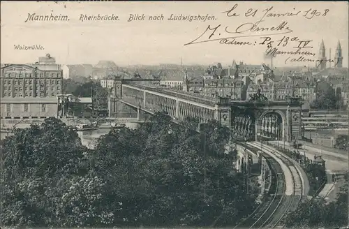 Ansichtskarte Mannheim Blick nach Ludwigshafen Walzmühle 1908