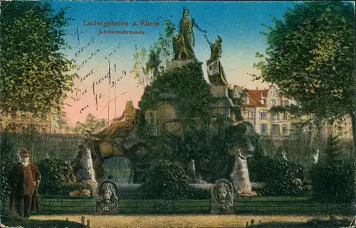 Ansichtskarte Ludwigshafen Jubiläumsbrunnen 1919