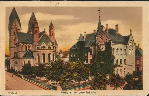 Ansichtskarte Krefeld Crefeld Josefkirche - Straße 1924