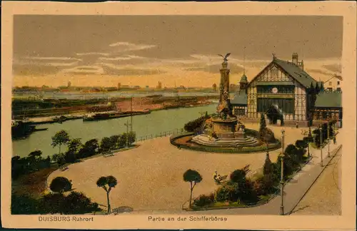 Ansichtskarte Ruhrort-Duisburg Hafen Rhein Partie a.d. Schifferbörse 1910