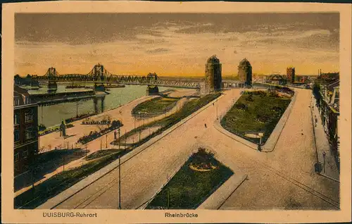 Ruhrort-Duisburg Rhein-Brücke Rhein Partie mit parkähnlicher Anlage 1910