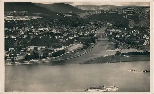 Niederlahnstein-Lahnstein Panorama-Ansicht Fluss Lahn Mündung  1930