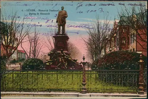 Ansichtskarte Düren Bismarck Denkmal 1919