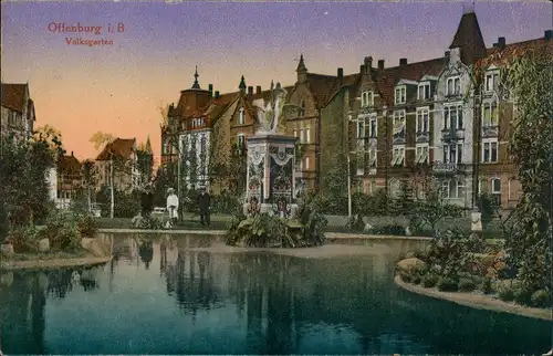Ansichtskarte Offenburg Häuserzeile Volksgarten 1923
