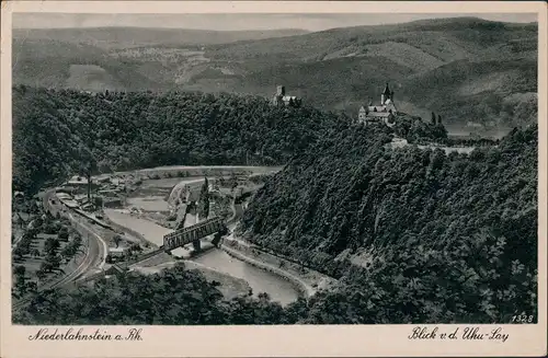 Niederlahnstein-Lahnstein Panorama-Ansicht auf Lahn Brücke v.d. Uhu-Lay 1940