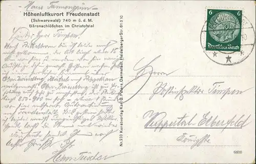 Freudenstadt Bären-Schlösschen Christoftal mit Haus Tannengrün 1939