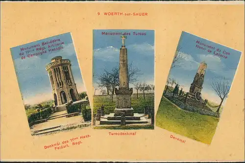 Wörth an der Sauer Wœrth 3-Bild-Karte mit Krieger-Denkmäler 1915