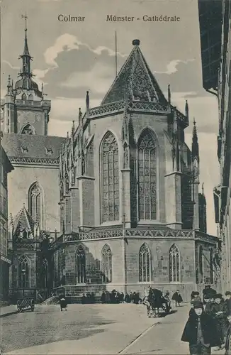 Kolmar Colmar Cathédrale Saint-Martin Münster, davor Pferde-Fuhrwerk 1910