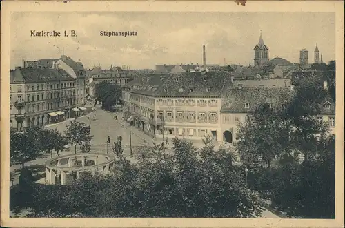 Ansichtskarte Karlsruhe Stephansplatz aus der Vogelschau-Perspektive 1914