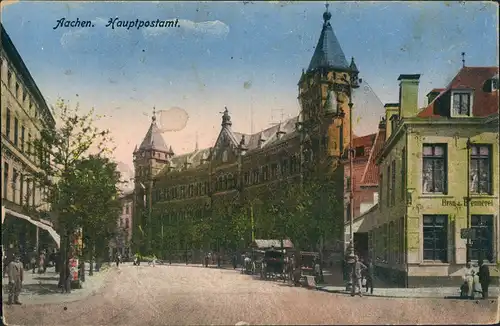 Aachen Hauptpost Strassen Partie Post, Litfaßsäule, Brennerei 1919
