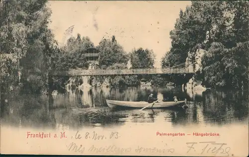 Frankfurt am Main Palmengarten Hängebrücke Teich mit Ruderboot 1903