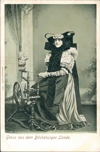 Ansichtskarte Bückeburg Trachten-Bückeburg Frau am Spinnrad 1900