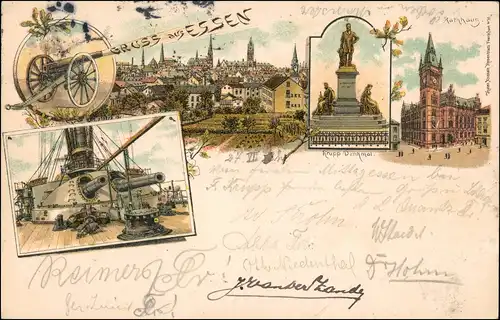 Ansichtskarte Litho AK Essen (Ruhr) Stadt, Geschütze, Kanone, Krupp 1897