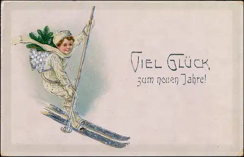 Ansichtskarte  Skiläuferin - Silberrand Neujahr 1911 Silberrand