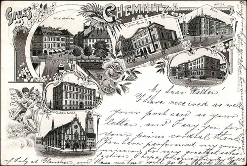 Ansichtskarte Litho AK Chemnitz Schulen, Theater, Börse 1900