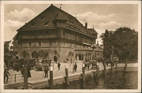 Ansichtskarte Konstanz Konzilgebäude Autos Uhr 1918