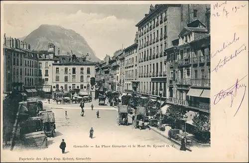 CPA Grenoble Graswalde Place Grenette, Geschäfte - Kutschen 1902