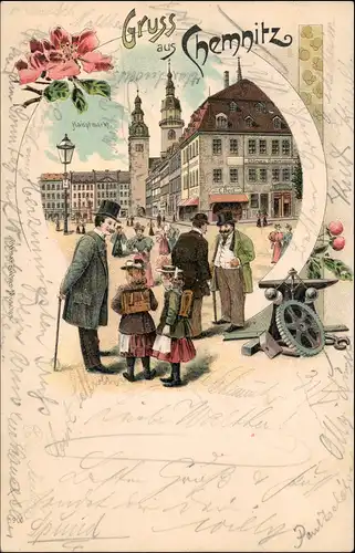 Ansichtskarte Litho AK Chemnitz Hauptmarkt, Chirugie Markttreiben 1901