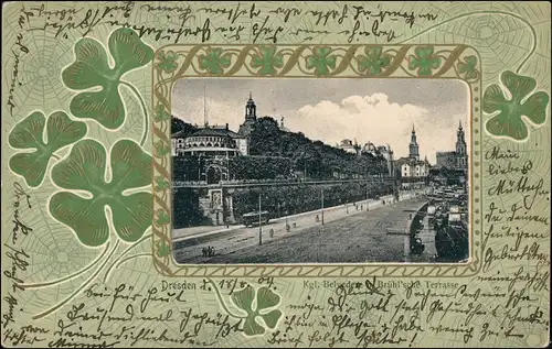 Ansichtskarte Dresden Belvedere - Kleeblatt Jugendstil AK 1904 Goldrand