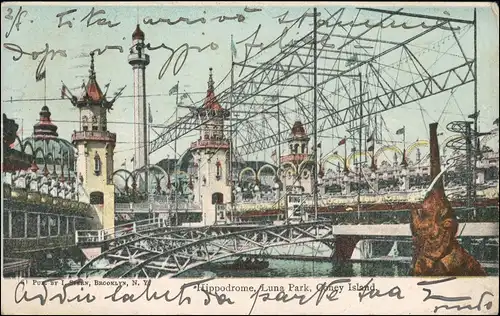 Postcard Brooklyn Coney Island Hippodrom Luna Park 1905