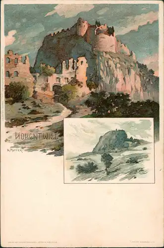 Ansichtskarte Singen (Hohentwiel) 2 Bild Burgruine Künstlerkarte 1908