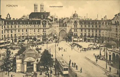 Ansichtskarte München Karlstor belebt, Stachus 1910