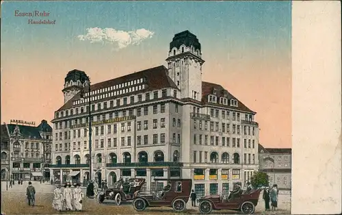 Ansichtskarte Essen (Ruhr) Hotel Handelshof alte Autos Auto Oldtimer 1910