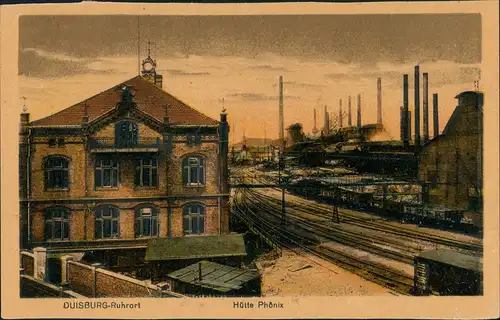 Ansichtskarte Duisburg Ruhrort Hütte Phönix - Bahnhof 1922
