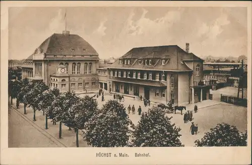 Ansichtskarte Höchst-Frankfurt am Main Bahnhof - Vorplatz 1922