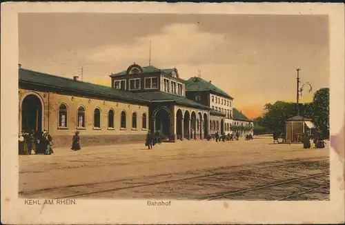 Ansichtskarte Kehl (Rhein) Bahnhof - Kiosk 1923