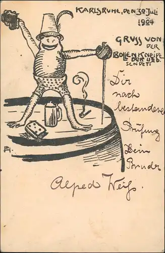 Ansichtskarte Karlsruhe Künstlerkarte Bollenkneipe Frosch 1904