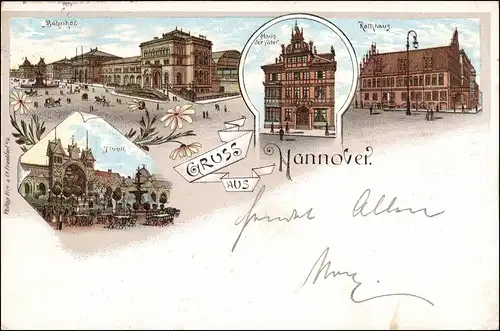 Ansichtskarte Litho AK Hannover Hauptbahnhof, Tivoli, Haus der Yäter 1897