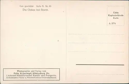 Postcard Ostpreußen (allgemein) Die Ostsee bei Sturm Ostpreußen 1928