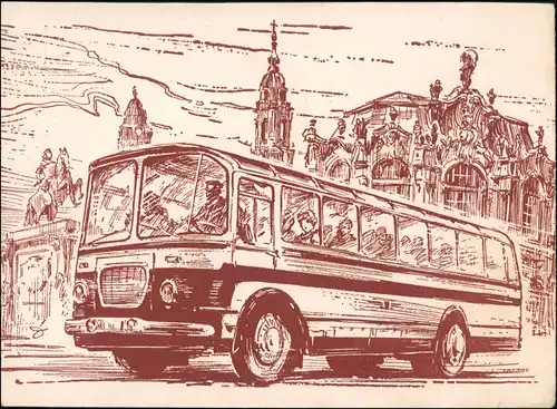 Ansichtskarte Innere Altstadt-Dresden Künstlerkarte Stadtrundfahrt - Bus 1966