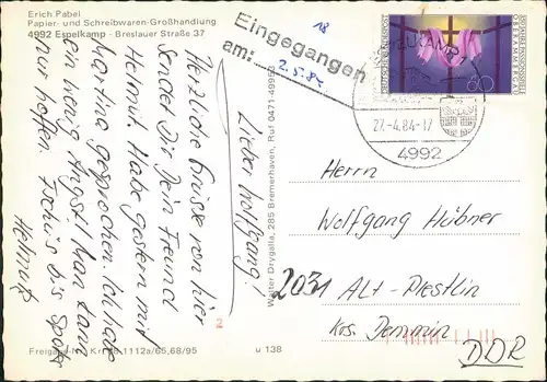Ansichtskarte Espelkamp Luftbild Papier und Schreibwaren Großhandlung 1984