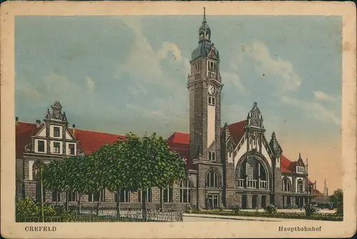 Ansichtskarte Krefeld Crefeld Bahnhof (color) 1923