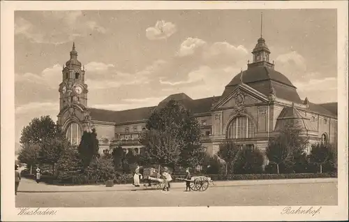 Ansichtskarte Wiesbaden Hauptbahnhof, Warentransport 1928