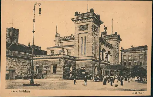 Ansichtskarte Saarbrücken Hauptbahnhof - seitenansicht 1925