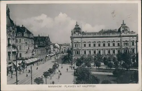 Ansichtskarte Mannheim Planken und Hauptpost 1924