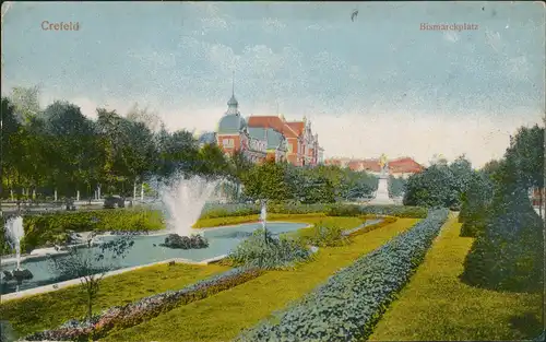 Ansichtskarte Krefeld Crefeld Bismarckplatz gel Feldpost Belgique 1923