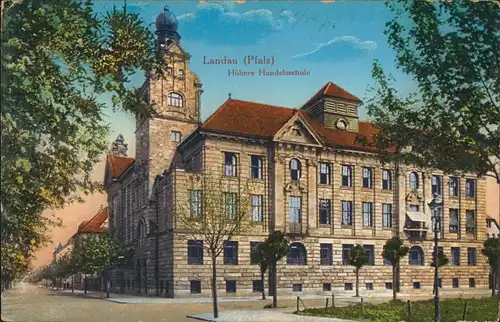 Ansichtskarte Landau in der Pfalz Handelsschule - Straße 1924