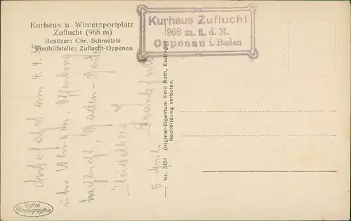 Ansichtskarte Kniebis-Freudenstadt Kurhaus Zuflucht 1932