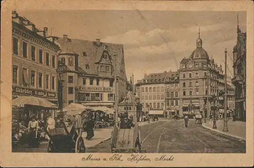 Ansichtskarte Mainz Höfchen, Markt Geschäfte Karren 1922