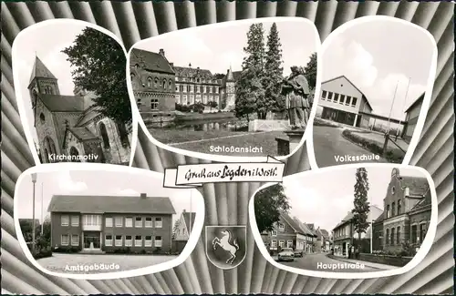 Ansichtskarte Legden MB: Kirche, Volksschule, Amtsgebäude 1964