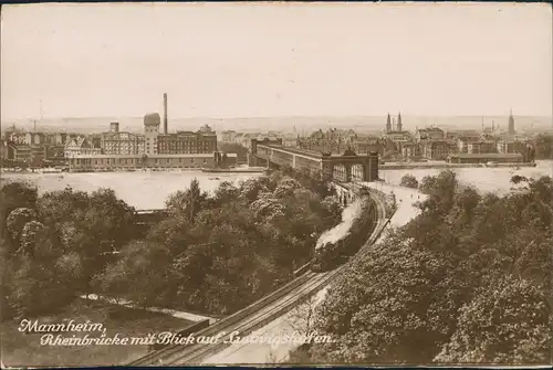 Ansichtskarte Mannheim Rheinbrücke - Blick auf Ludwigshafeb 1932