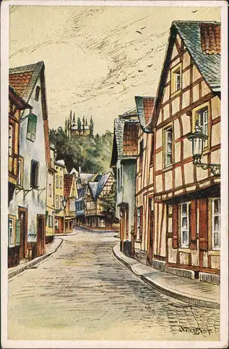 Ansichtskarte Linz am Rhein Künstlerkarte Brüderstraße 1932