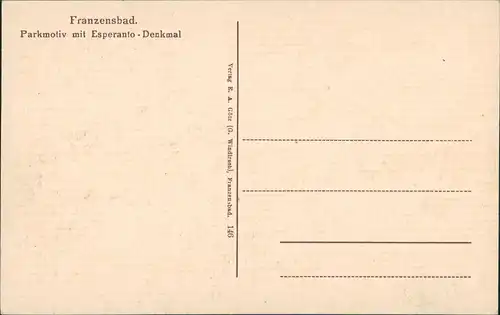 Franzensbad Františkovy Lázně Parkmotiv mit Esperanto Denkmal 1913